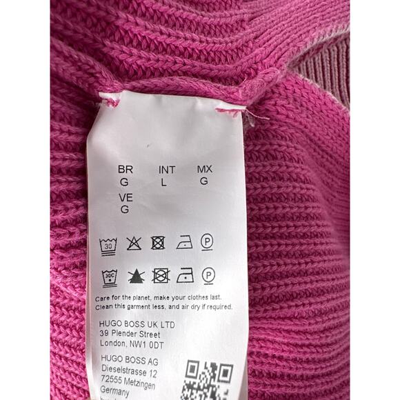 Boss Furray Knit Top Relaxed Fit Short Sleeve V-Neck Sweater Pink Large - Picture 8 of 10